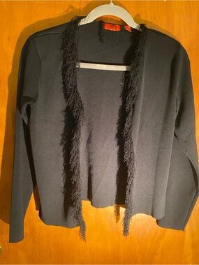 Venini Black Open-Front Fringe-Trim Cardigan